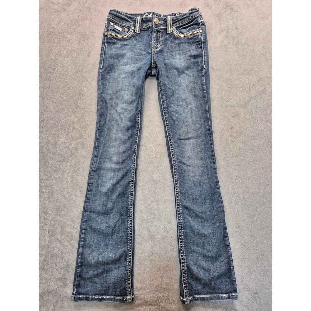 LA Idol USA Womens 3 Bootcut Jeans Medium Wash Rhinestone Embellished Y2K Denim
